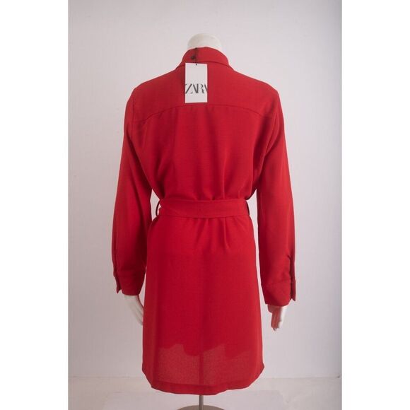 Zara Womans Waisted Shirt Dress Size M Red Belted Shirt Style 3897/053 NWT - Picture 5 of 6